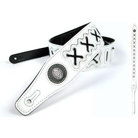 Gaucho Lace Leather Biker Series Guitar Strap Suitable for: All Electric, Acoustic and Bass Guitars (White)
