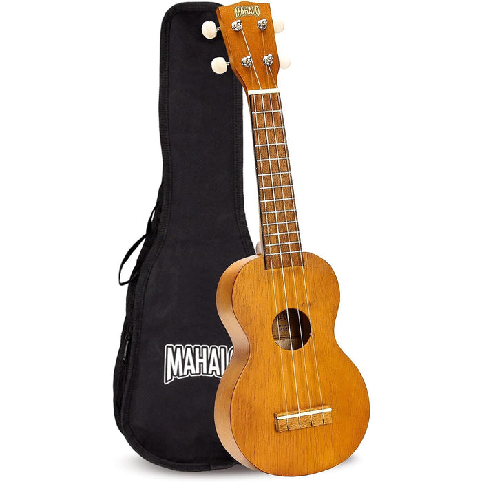 Mahalo Kahiko Soprano Ukulele, Quality Wood Ukulele for Adults, Kids & Beginners, Musical Instrument with Geared Machine Head & Case, 2500-BR/MK1 (55.2 x 16.4 x 8 cm)- Brown