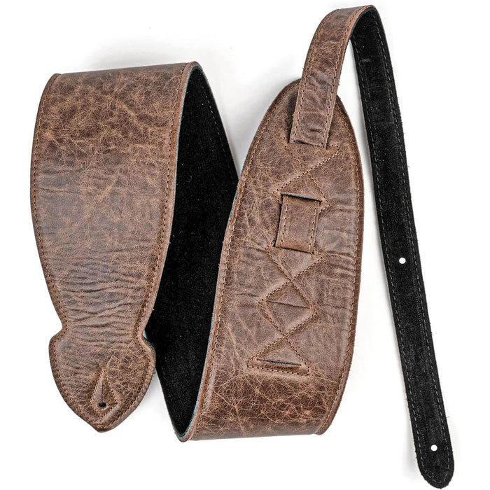 Leathergraft Soft Brown 3.7 Inch Wide Padded Acoustic Electric Bass Guitar Strap with Reinforced Leather Strap Ends
