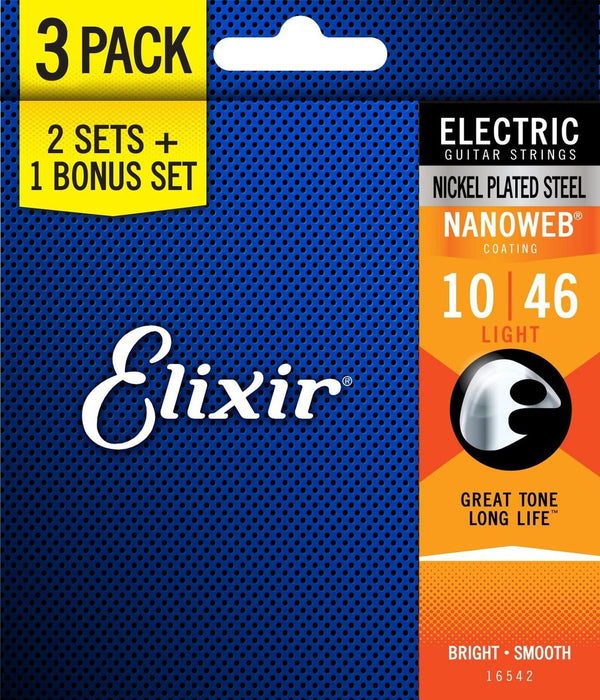Elixir Strings 16542 Nickel Plated Steel Electric Guitar Strings - 3 Pack