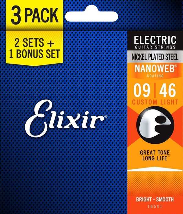 Elixir Strings 16541 Nickel Plated Steel Electric Guitar Strings (3-Pack)