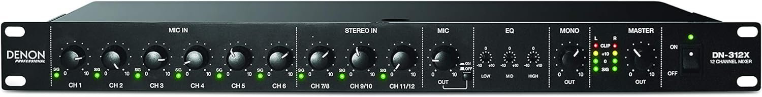 Denon Professional Rackmount 12 Channel Line Mixer with Priority Featuring 6 HDHQ Mic Pre Combo Inputs (DN-312X)