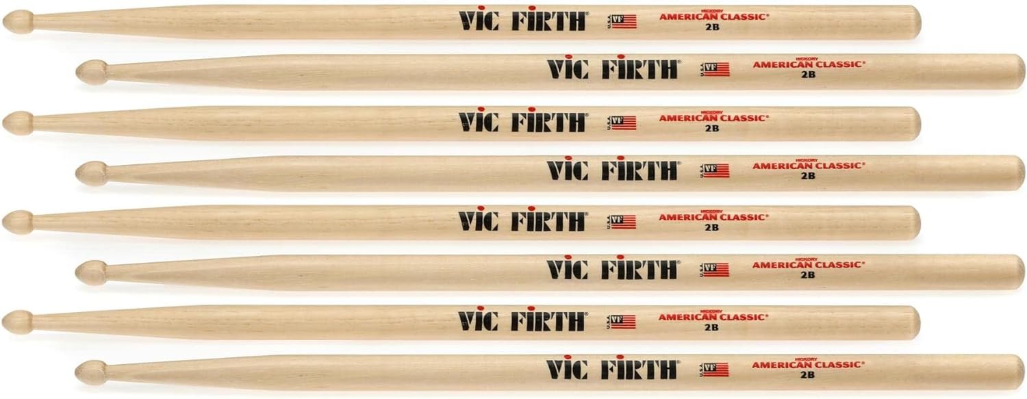 Vic Firth American Classic Drumsticks 2B Wood Tip - 4-Pair Value Pack (P2B3-2B1)