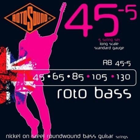Rotosound RB45-5 Nickel Standard Gauge Roundwound 5 String Bass Guitar Strings (45 65 85 105)