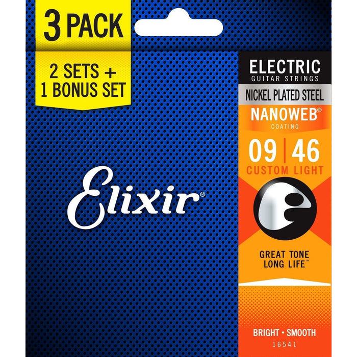 Elixir Strings 16541 Nickel Plated Steel Electric Guitar Strings (3-Pack)