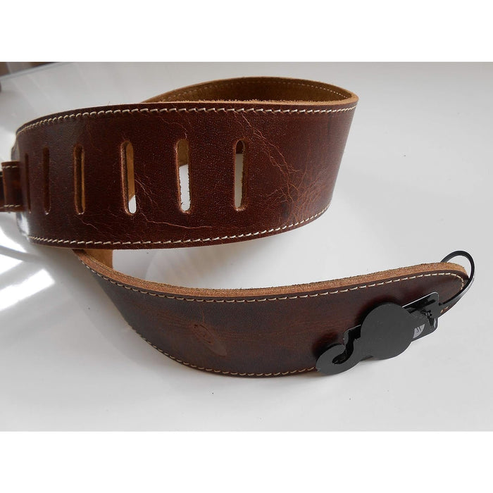 LEATHERGRAFT UK MADE BROWN PRO DELUXE ROAD WORN DISTRESSED LEATHER GUITAR STRAP - ACOUSTIC, ELECTRIC OR BASS GUITAR