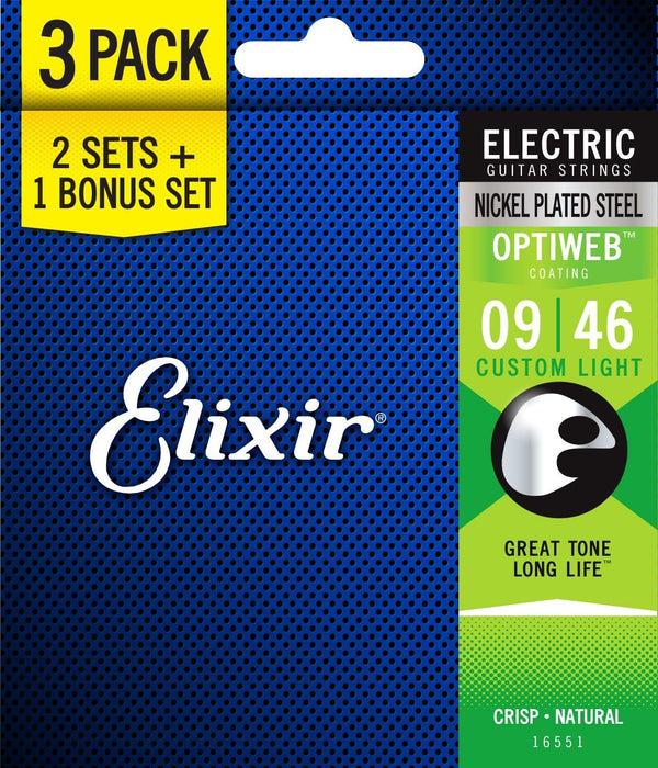 Elixir Strings 16551 Nickel Plated Steel Electric Guitar Strings with Optiweb Coating, Set of 3 Pieces