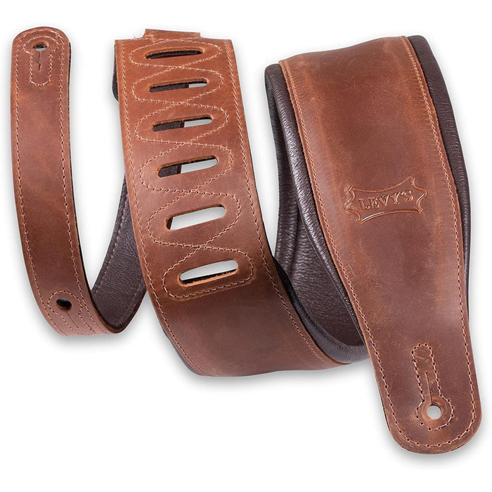 Levy's 3.25" Wide Butter Leather Guitar Strap (PM32BH-BRN)