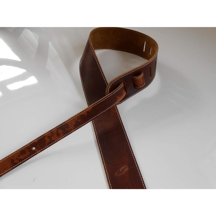 LEATHERGRAFT UK MADE BROWN PRO DELUXE ROAD WORN DISTRESSED LEATHER GUITAR STRAP - ACOUSTIC, ELECTRIC OR BASS GUITAR