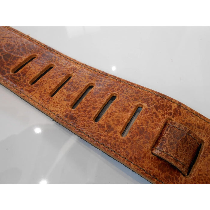 LEATHERGRAFT UK MADE BROWN PRO DELUXE ROAD WORN DISTRESSED LEATHER GUITAR STRAP WITH BUCKLE - ACOUSTIC, ELECTRIC OR BASS GUITAR