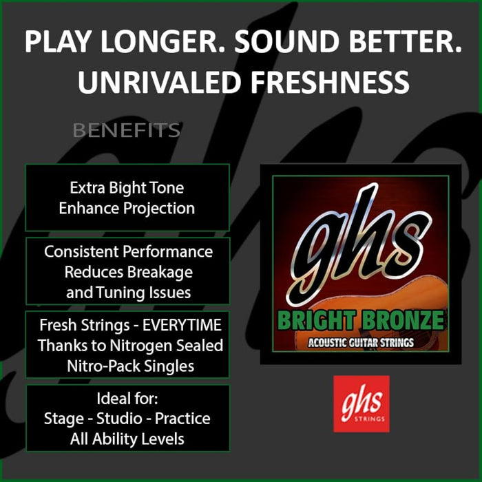 GHS Strings - Nashville High Tuning Guitar Strings – High Strung/Nashville Tuning Set – Studio Bright Tone, Perfect for Layering & Recording - Bright Bronze - Model: CU-BBHT SET - Light Gauge (11-20)