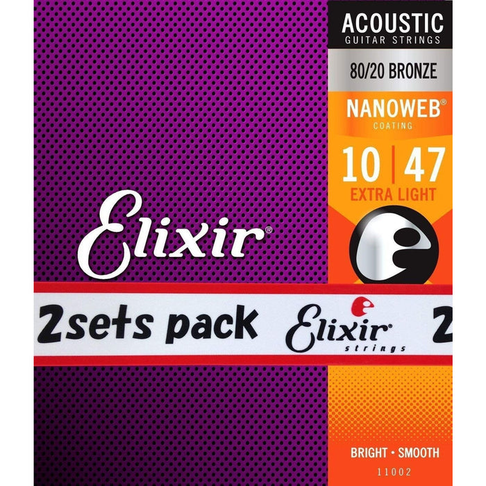 Elixir Nanoweb Extra Light Acoustic Guitar Strings (2-Pack)