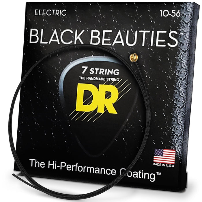 DR Strings BLACK BEAUTIES™ - BLACK Coloured Electric Guitar Strings: 7-String Medium 10-56