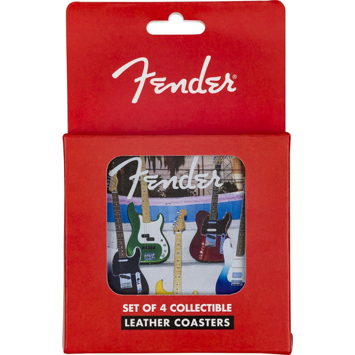 Fender Guitars Leather Drink Coaster Set, 4 Pack, Circular, Multi, Gift for Guitar Fans