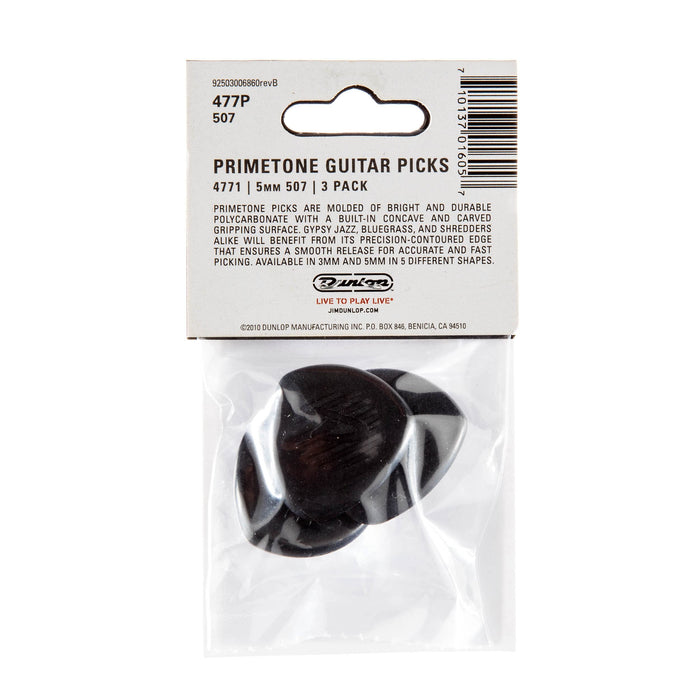 Jim Dunlop Primetone Large Round Tip Guitar Picks, 5.00mm - 3 Picks (477P507)