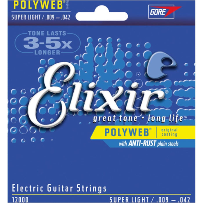 Elixir 12000 Polyweb coated super light electric guitar strings 9-42 (3-Pack)