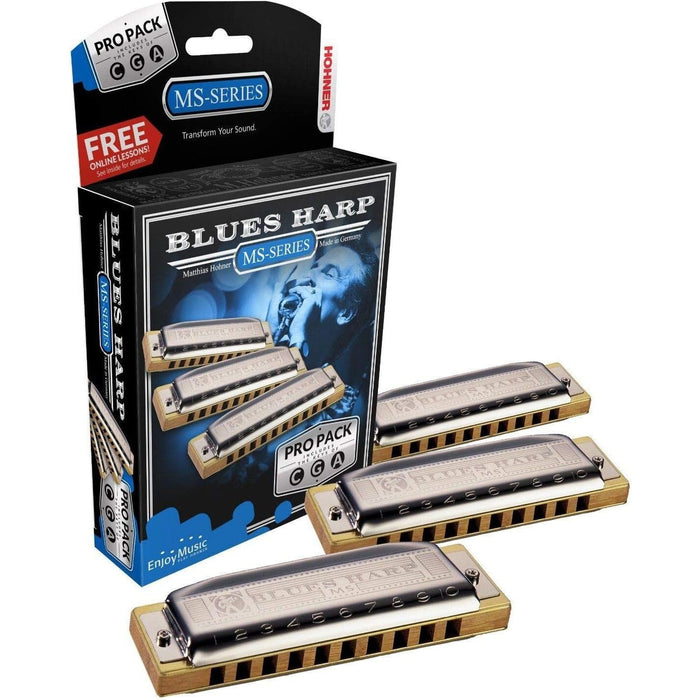 Hohner 3P532BX Blues Harp Pro 3 Pack Harmonicas Inludes Keys C, G, A