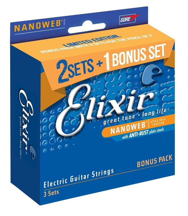Elixir Strings 16541 Nickel Plated Steel Electric Guitar Strings (3-Pack)