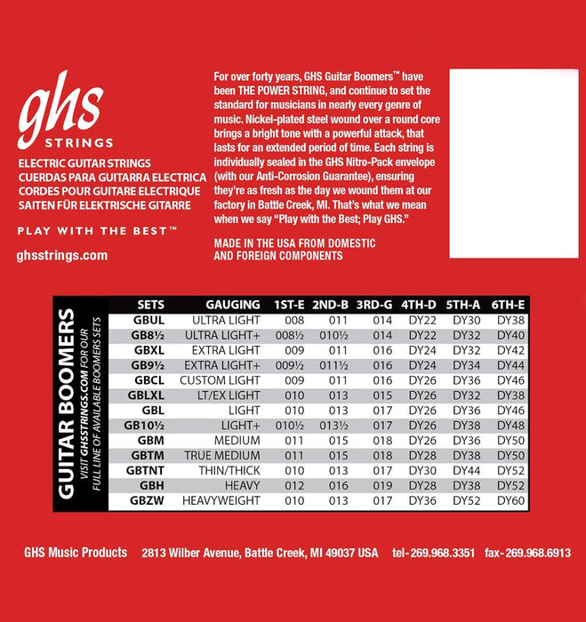 GHS BOOMERS String Set For Electric Guitar - GB-L - Light - 010/046