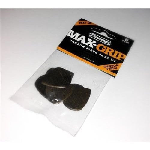 Dunlop Max Grip Jazz III Carbon Fibre Guitar Picks - Pack Of 6 (471R3C)