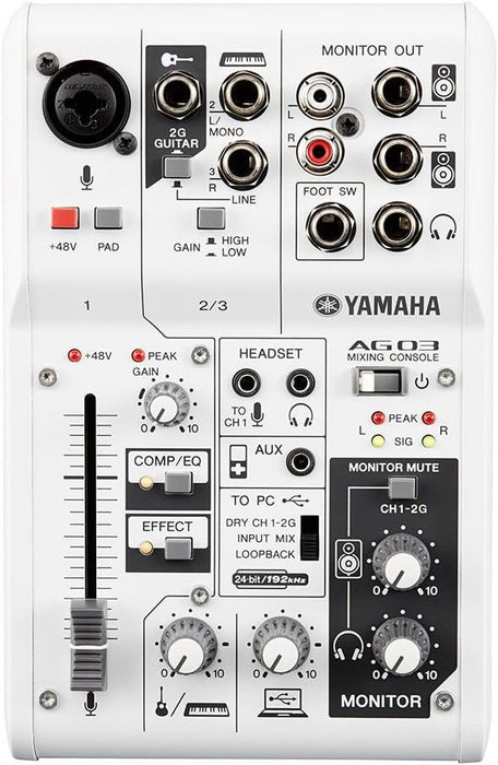 Yamaha AG03 - Studio mixer with USB capabilities for audio, streaming and recording, in white