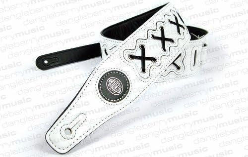 Gaucho Lace Leather Biker Series Guitar Strap Suitable for: All Electric, Acoustic and Bass Guitars (White)