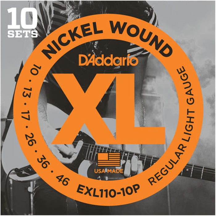 D'Addario XL Electric Guitar Strings 10-46 Nickel Wound - 10 Sets (EXL110-10P)