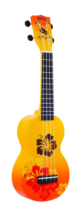 Mahalo Designer Series Soprano Ukulele Orange Burst with Hibiscus Design (MD1HB)
