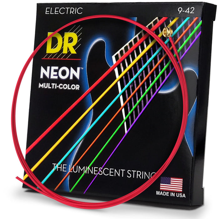 DR Strings HI-DEF NEON™ - MULTI-COLOUR Coloured Electric Guitar Strings: Light 9-42