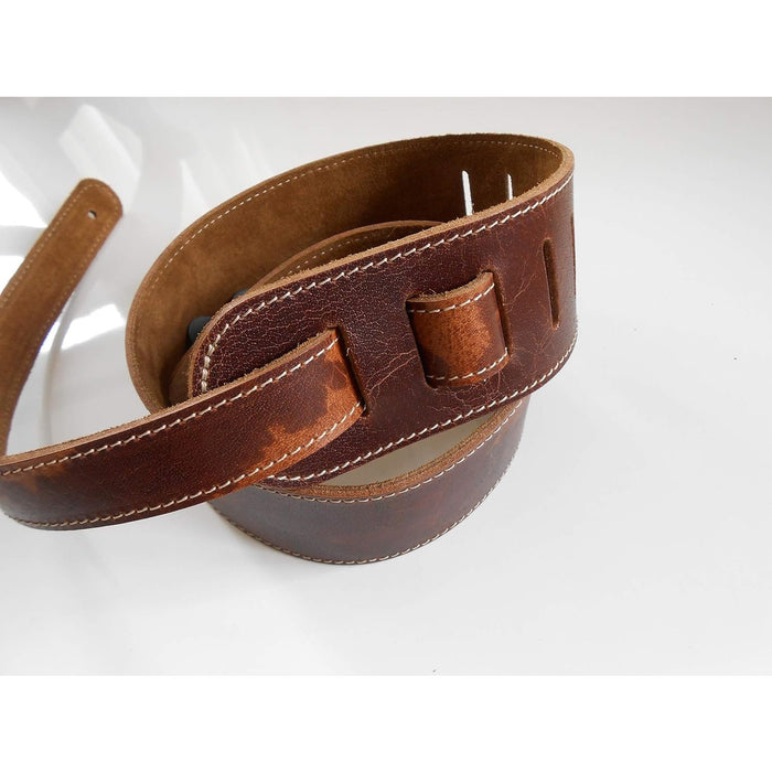 LEATHERGRAFT UK MADE BROWN PRO DELUXE ROAD WORN DISTRESSED LEATHER GUITAR STRAP - ACOUSTIC, ELECTRIC OR BASS GUITAR