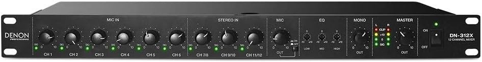 Denon Professional Rackmount 12 Channel Line Mixer with Priority Featuring 6 HDHQ Mic Pre Combo Inputs (DN-312X)