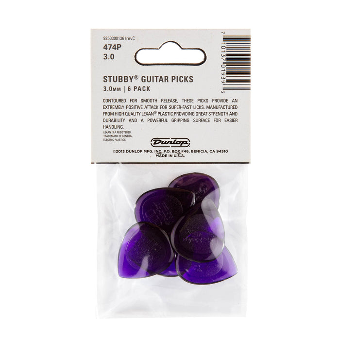 Jim Dunlop 474P3.0 Stubby Jazz Player Pack - 3.0mm Guitar Picks (Pack of 6)
