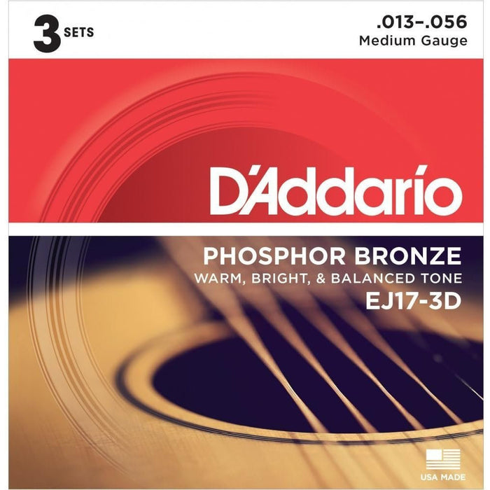 D'Addario 13-56 Phosphor Bronze, Pack of 3 - Medium (EJ17-3D)