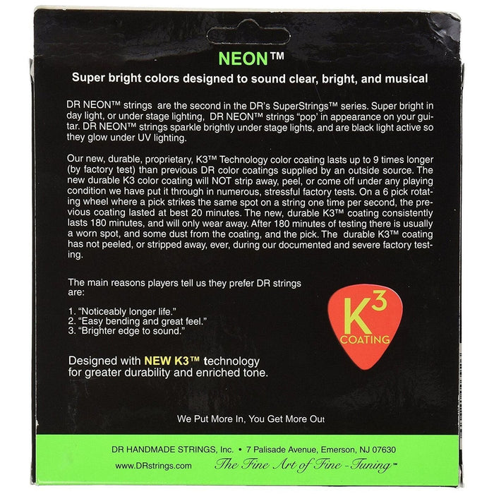 DR Strings Light Hi-Def Neon Green K3 Coated Bass Guitar Strings (NGB-40)