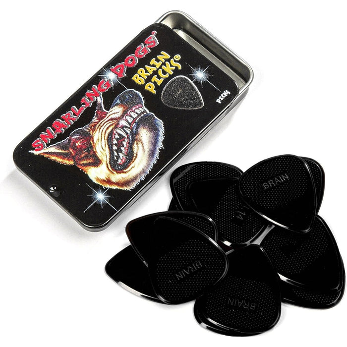 D'Andrea Snarling Dog Brain Nylon Guitar Picks 12 Pack with Tin Box (Black, 0.88mm)