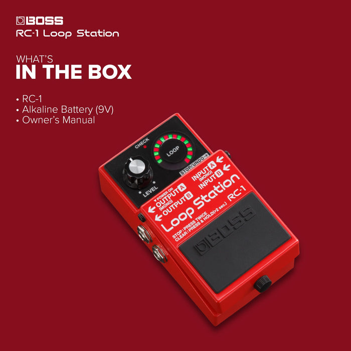 BOSS RC-1 Loop Station Pedal | Industry Standard Simple Looper for Guitar, Bass, Keyboards & More | 24-Segment LED Indicator | 12 Minutes of Record Time | Record, Playback, Overdub, Undo & Redo Loops