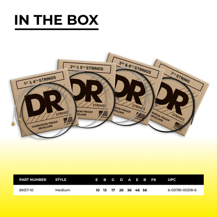 DR Strings BLACK BEAUTIES™ - BLACK Coloured Electric Guitar Strings: 7-String Medium 10-56