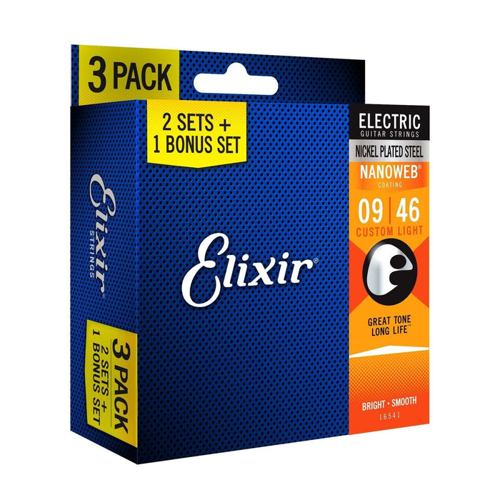 Elixir Strings 16541 Nickel Plated Steel Electric Guitar Strings (3-Pack)