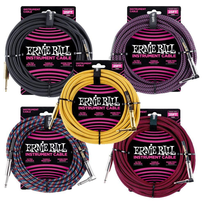 Ernie Ball 25 ft Braided Straight / Angle Instrument Cable - Black