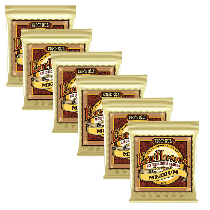 Ernie Ball Earthwood 80/20 Bronze Medium Acoustic Guitar Strings - 6 Pack (P02002)