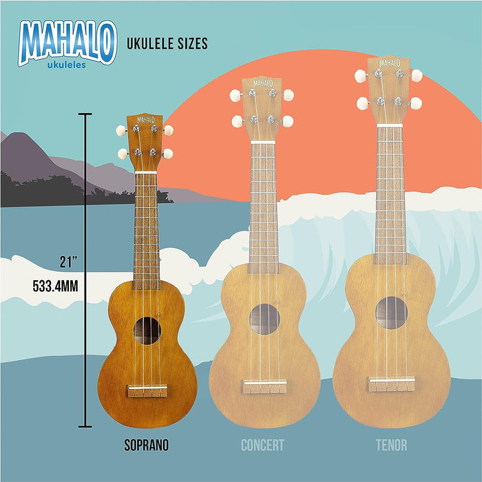 Mahalo Kahiko Soprano Ukulele, Quality Wood Ukulele for Adults, Kids & Beginners, Musical Instrument with Geared Machine Head & Case, 2500-BR/MK1 (55.2 x 16.4 x 8 cm)- Brown