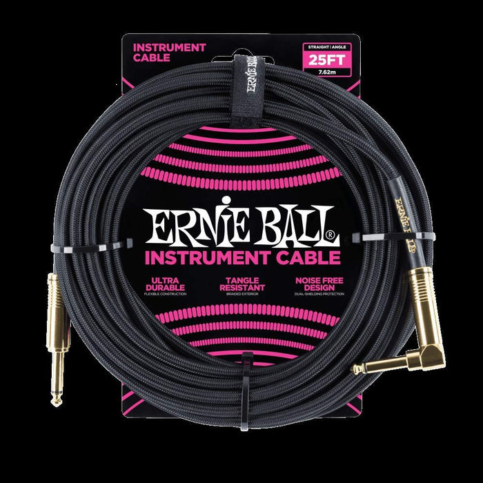 Ernie Ball 25 ft Braided Straight / Angle Instrument Cable - Black
