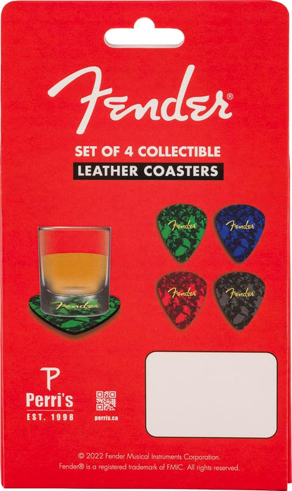 Fender Pick Shaped Leather Coaster Set, 4 Pack, Logo Design, Multi, Gift for Guitar Fans