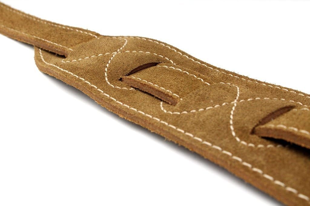 Leathergraft 7cm Wide Natural Suede Acoustic Electric Bass Guitar Strap with Reinforced Leather Strap Ends