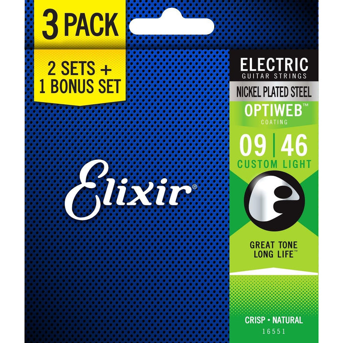 Elixir Strings 16551 Nickel Plated Steel Electric Guitar Strings with (3-Pack)