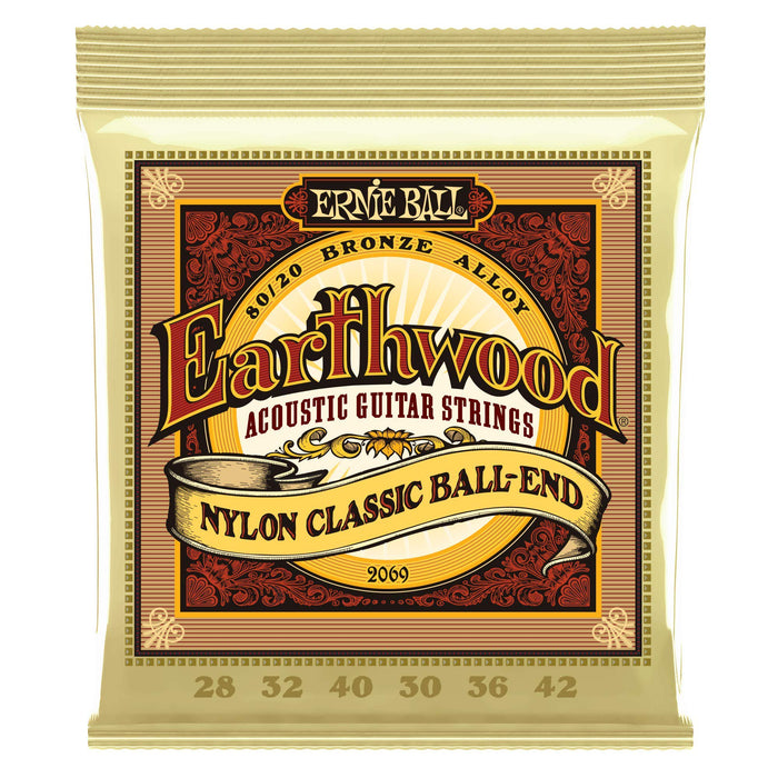 Ernie Ball Earthwood Folk Nylon Acoustic Guitar Strings, Clear and Gold, Ball End, 28-42 Gauge