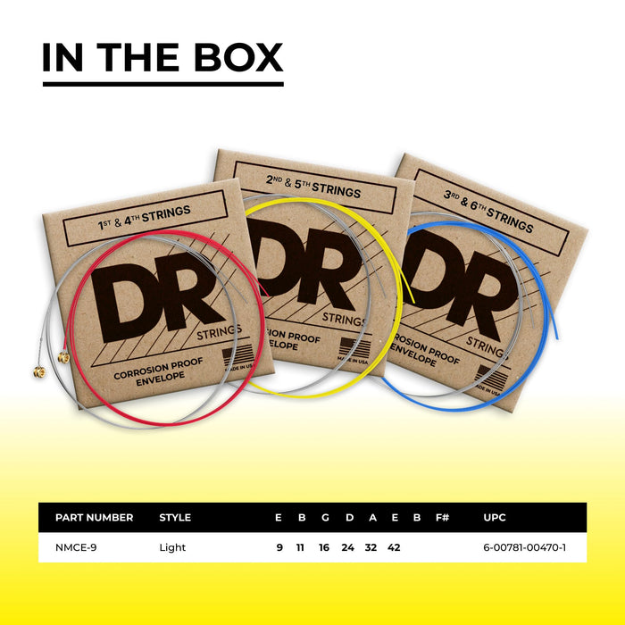 DR Strings HI-DEF NEON™ - MULTI-COLOUR Coloured Electric Guitar Strings: Light 9-42