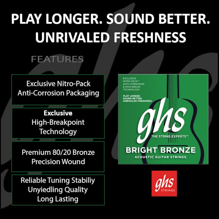 GHS BRIGHT BRONZE String Set For Acoustic Guitar - BB50H - Heavy - 014/060