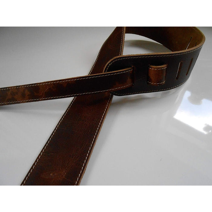 LEATHERGRAFT UK MADE BROWN PRO DELUXE ROAD WORN DISTRESSED LEATHER GUITAR STRAP - ACOUSTIC, ELECTRIC OR BASS GUITAR