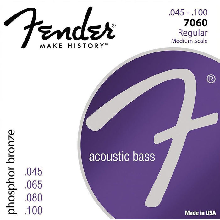 Fender 7060 Acoustic Bass Strings, Phosphor Bronze, .45-.100 Gauges (4-String Set)